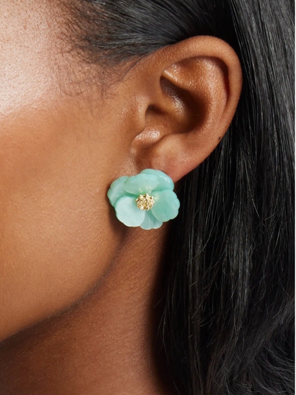 Nordstrom seafoam Green Flower Stud Earrings with Gold Center